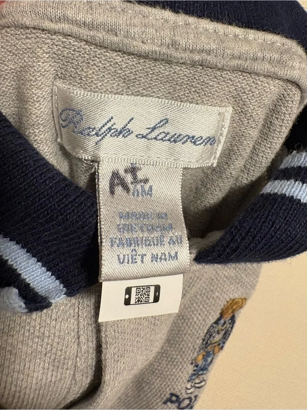 Polo by Ralph Lauren Gray Baby Polo Romper with Bear Embroidery 6M